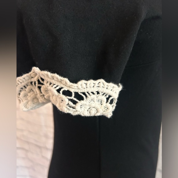 Mind Code Black Dress w Crochet Lace Collar Bodycon Knit Stretch Garden Botanist - Picture 5 of 12